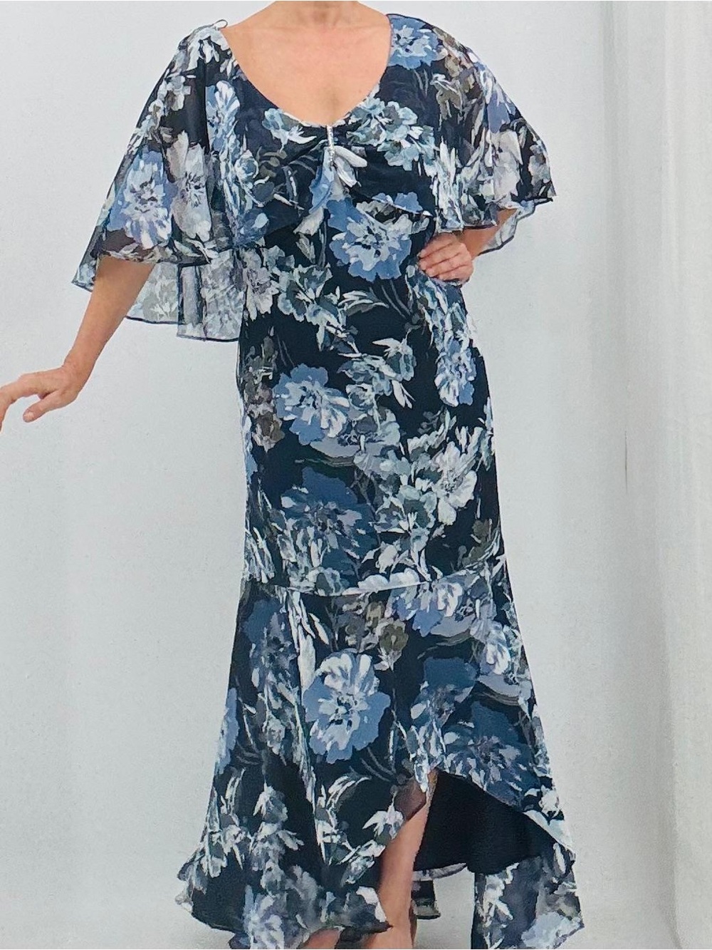 R&M Richards Whimsigoth Ethereal Fairy Floral Cocktail Wedding Guest Cape Dress - Picture 5 of 16